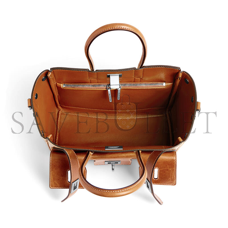 BALENCIAGA WOMEN'S BEL AIR CARRY ALL BAG MINI IN TAN COWBOY 8357322ABP72753 (23.5*17*8cm)